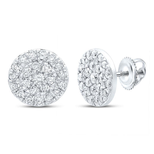 14k White Gold Round Diamond Cluster Earrings 1/2 Cttw