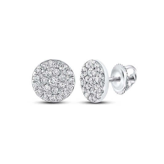 14k White Gold Round Diamond Cluster Earrings 1/8 Cttw