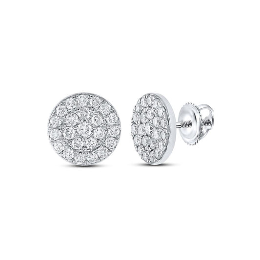 14k White Gold Round Diamond Cluster Earrings 3/4 Cttw