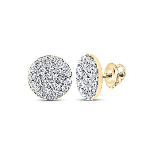10k Yellow Gold Round Diamond Cluster Earrings 1/2 Cttw