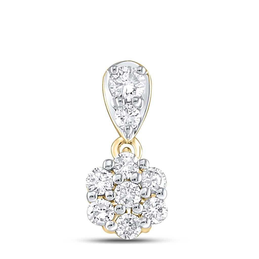 10k Yellow Gold Round Diamond Cluster Pendant 1/5 Cttw