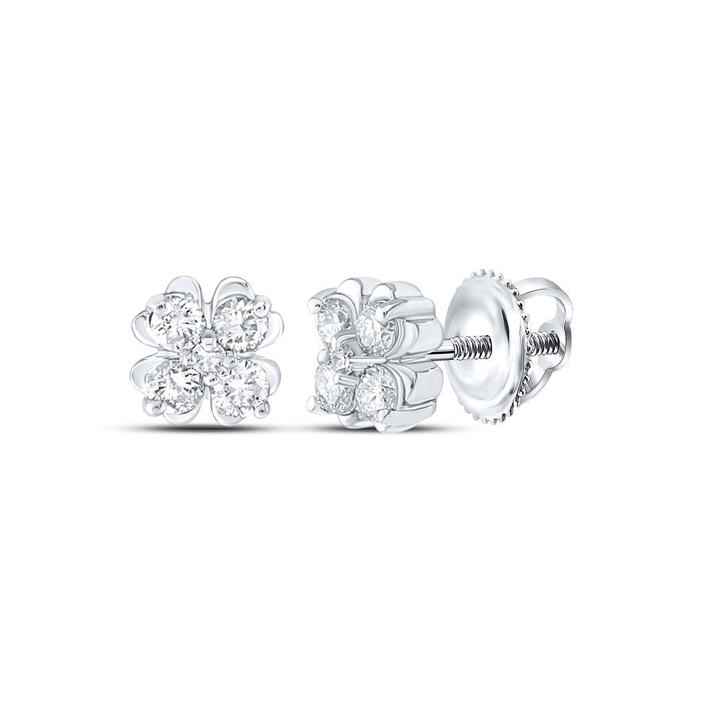 14k White Gold Round Diamond Cluster Earrings 1/4 Cttw