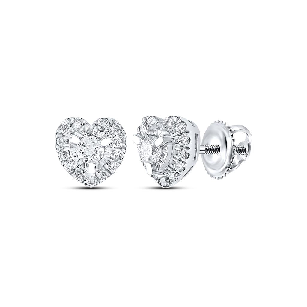 14k White Gold Round Diamond Heart Earrings 1/4 Cttw