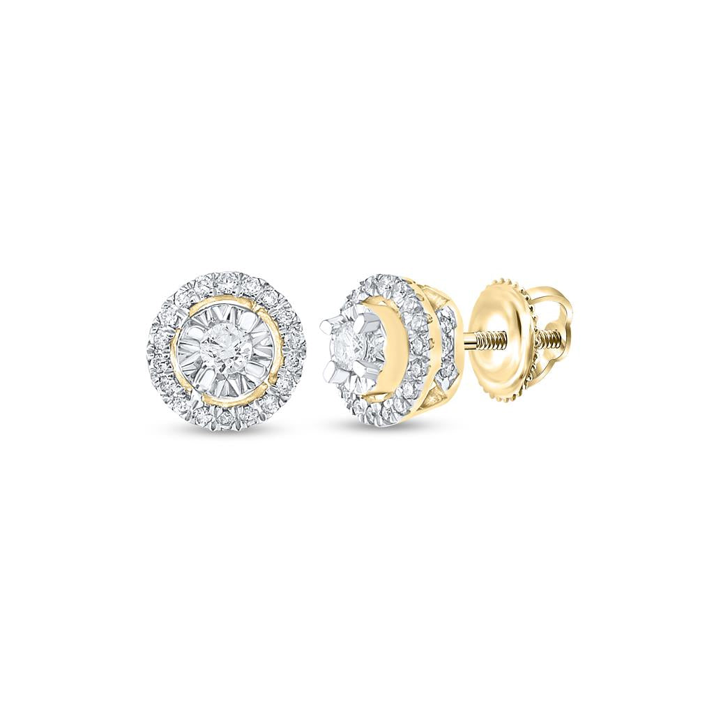 10k Yellow Gold Round Diamond Halo Earrings 1/4 Cttw