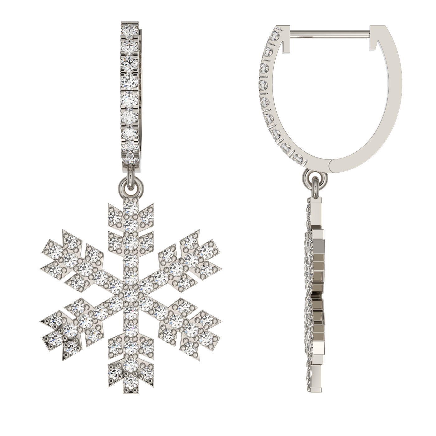Natural 1.0 CT. Diamond Snowflake Earrings in 14K White Gold Christmas Gift Jewelry