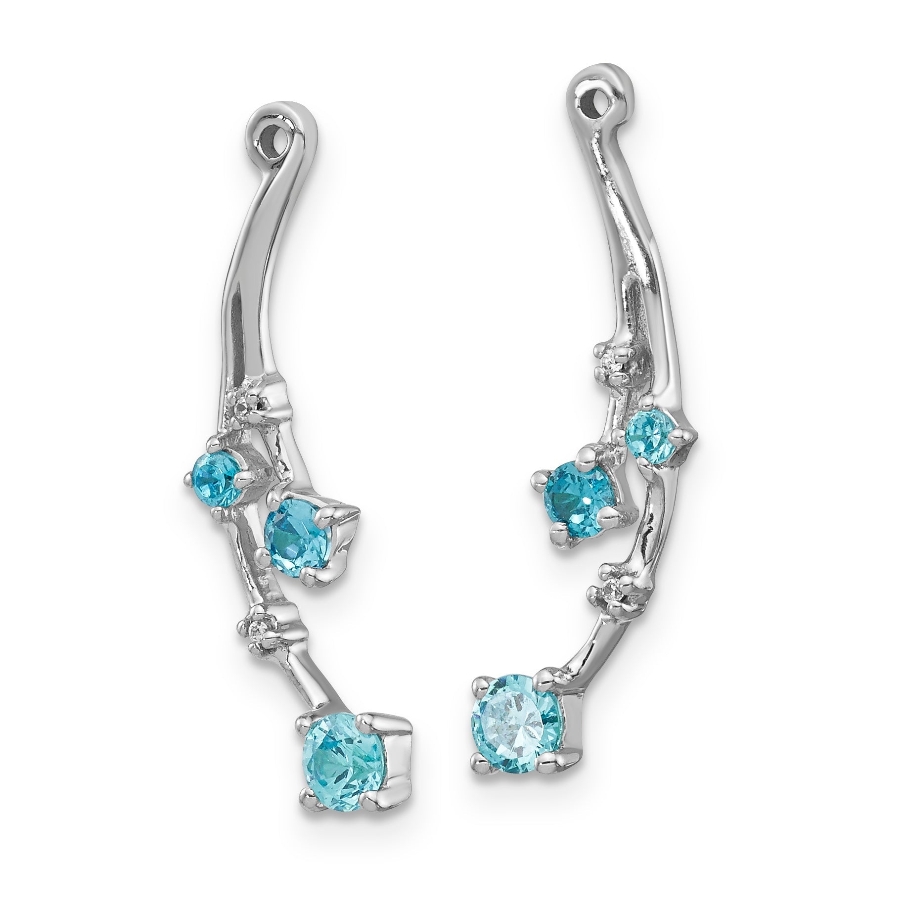 14K White Gold Diamond and Blue Topaz Dangle Earring Jackets