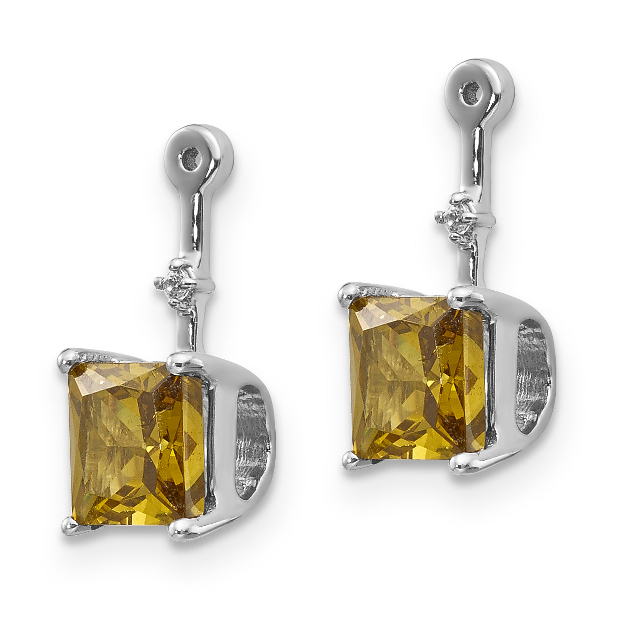 14K White Gold Diamond and Square Peridot Earring Jackets