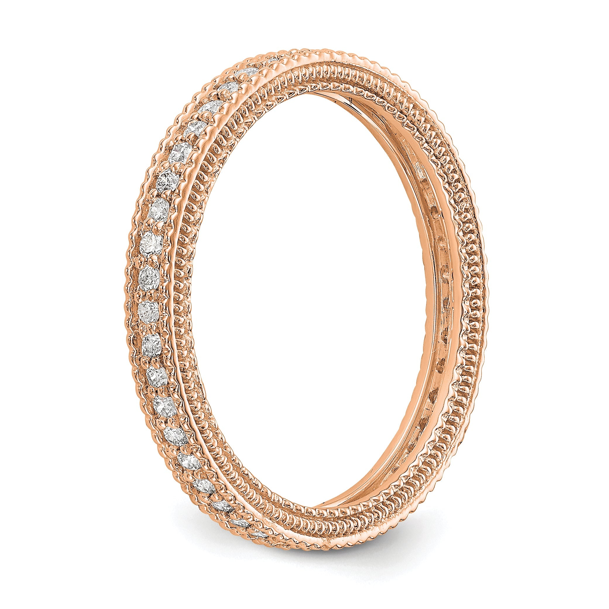 14k Rose Gold Polished 1/3CT Milgrain Edge Diamond Eternity Band
