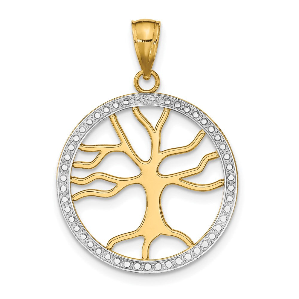 14k Yellow & Rhodium Gold w/Rhodium Large Tree of Life Round Frame Charm