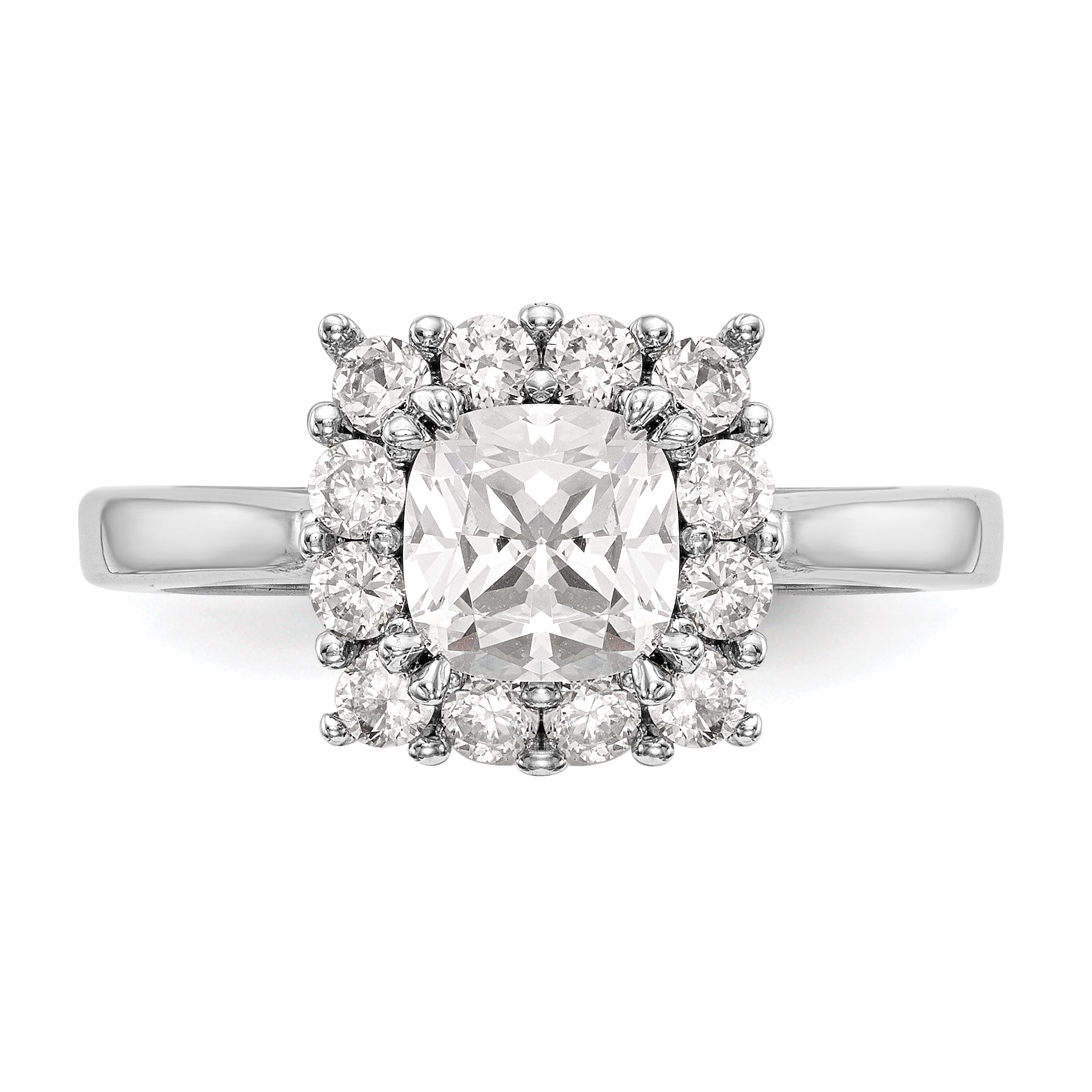 14k White Gold Cushion Halo Engagement Simulated Diamond Ring