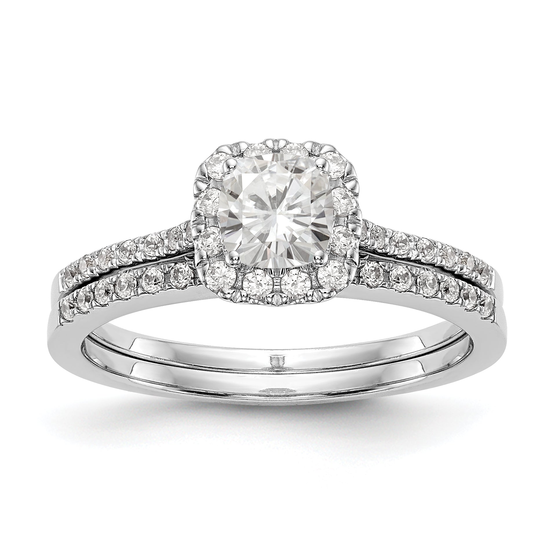 14k White Gold Cushion Halo Simulated Diamond Engagement Ring