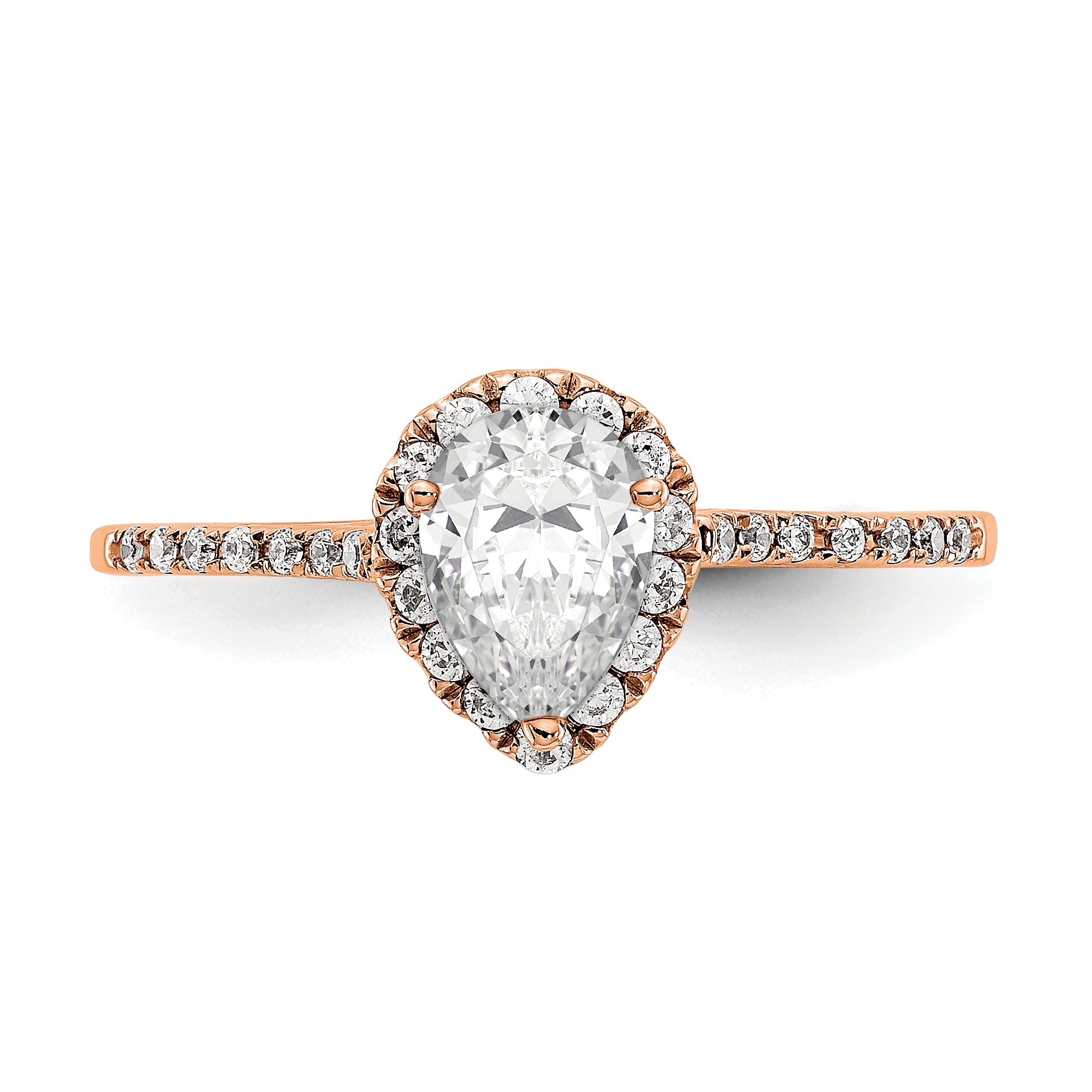 8x5mm Pear Shapet CZ Halo Style Engagement Ring in 14K Rose (Pink) Gold