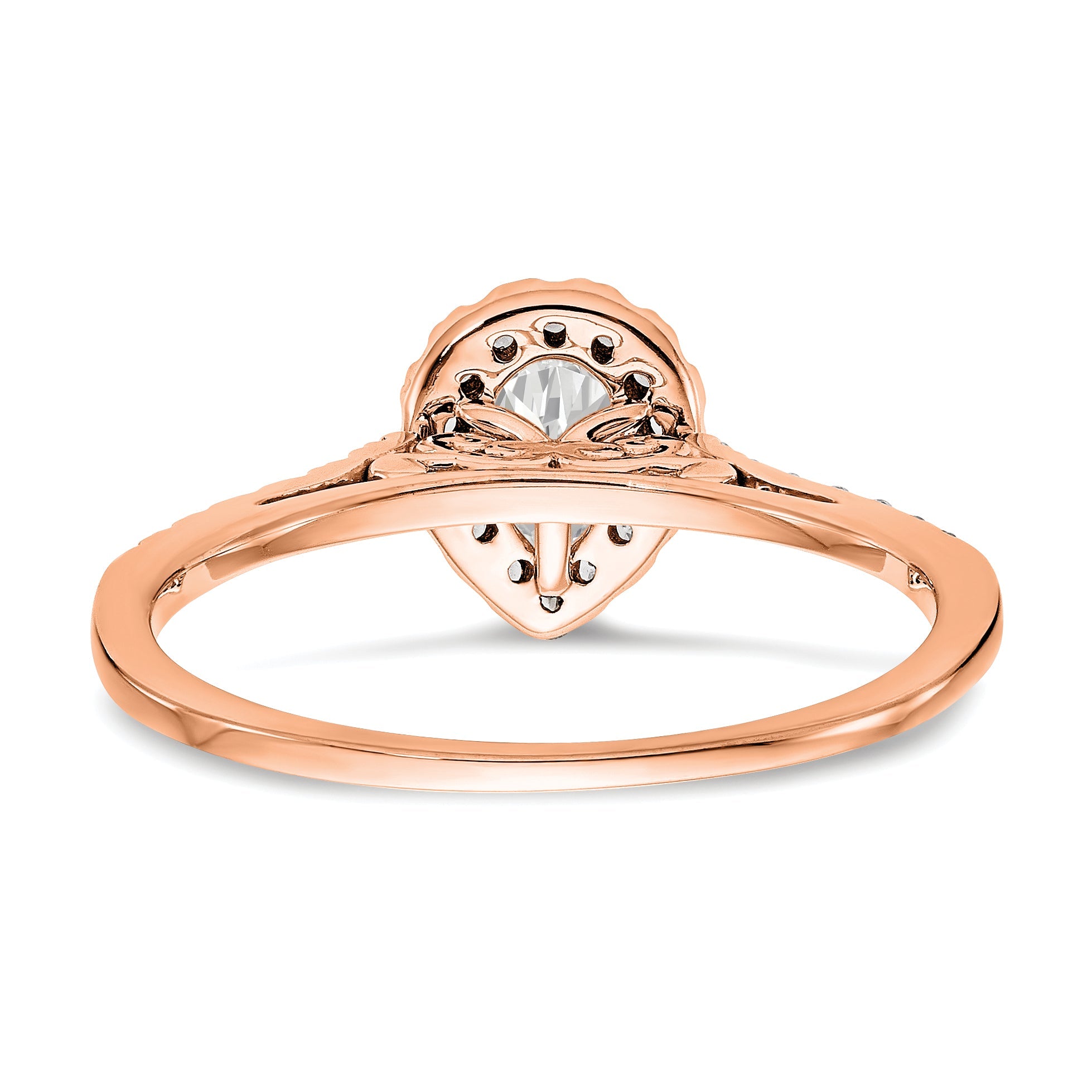 8x5mm Pear Shapet CZ Halo Style Engagement Ring in 14K Rose (Pink) Gold