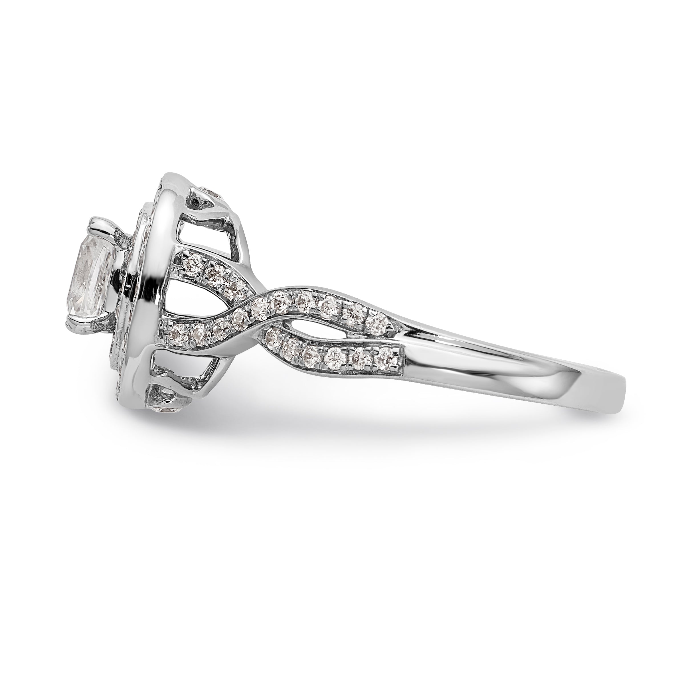 14K White Gold Cushion Simulated Diamond Halo Engagement Ring