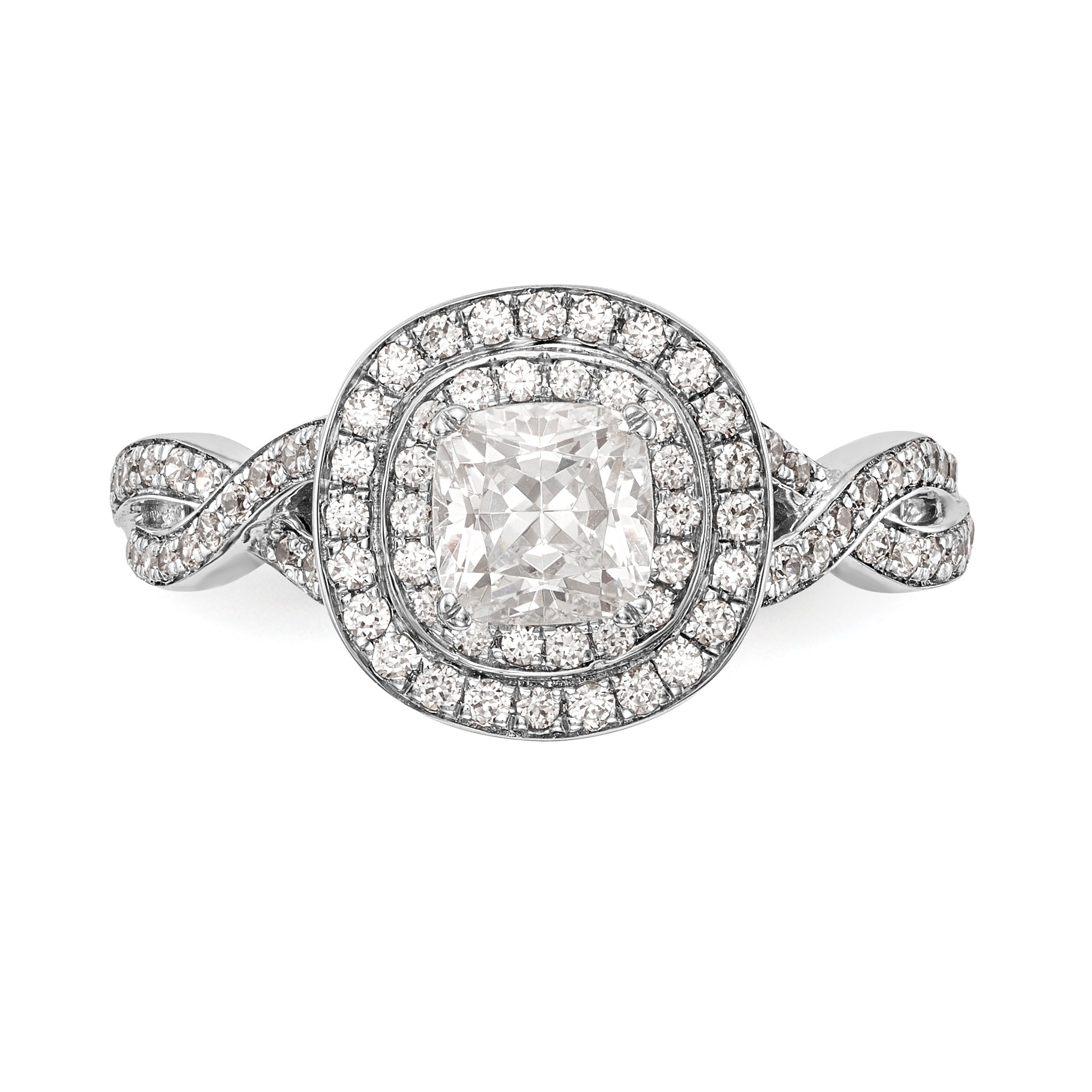 14K White Gold Cushion Simulated Diamond Halo Engagement Ring