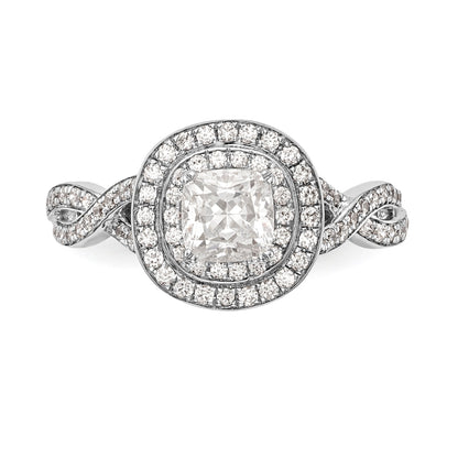 14K White Gold Cushion Simulated Diamond Halo Engagement Ring
