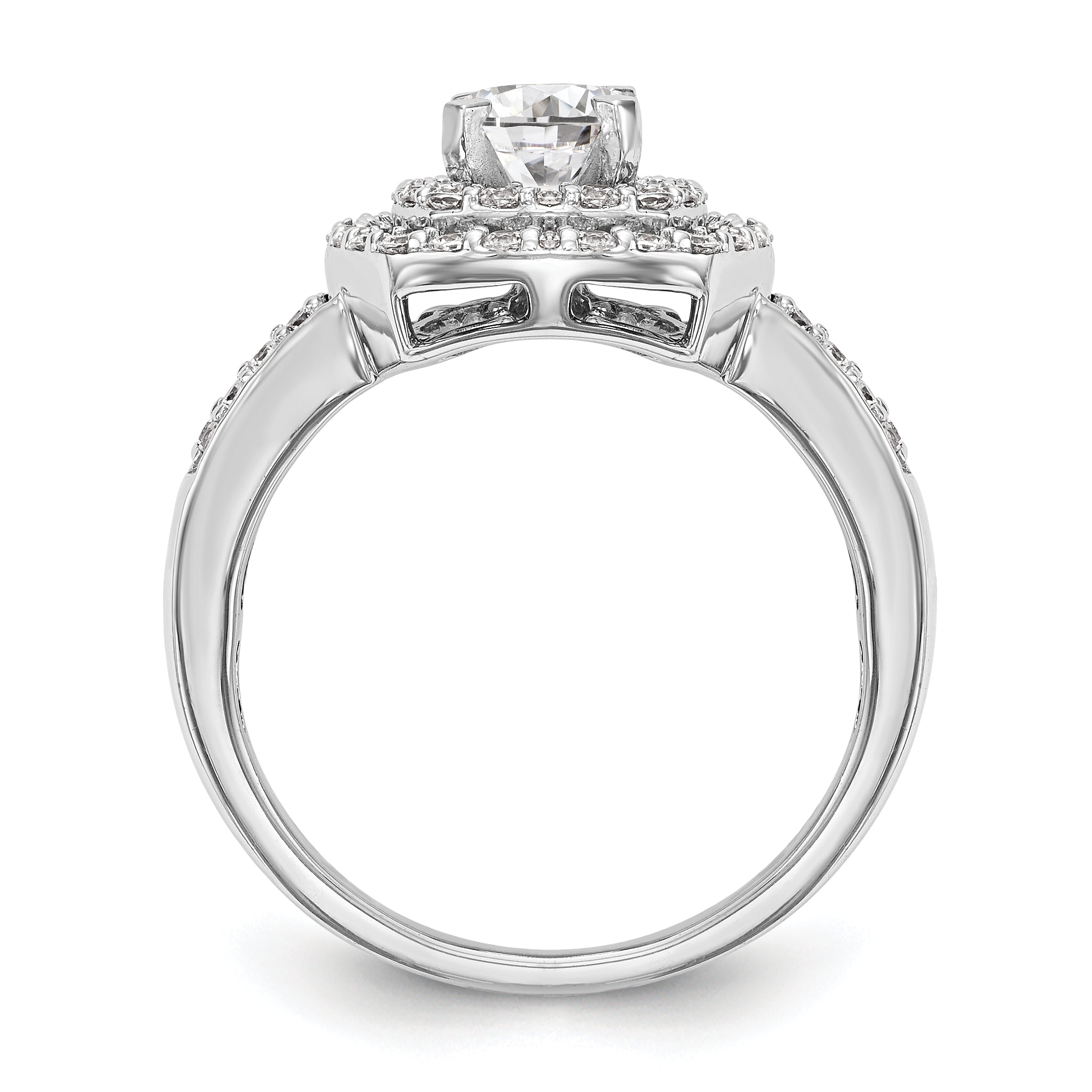14k Peg Set Simulated Diamond Double Cushion Halo Engagement Ring