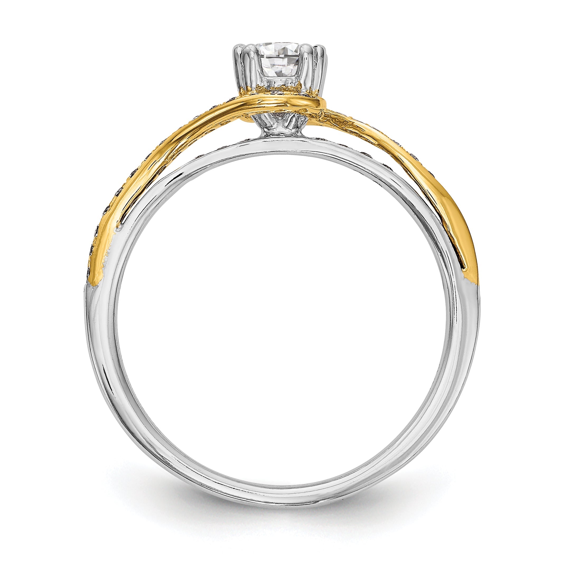 14k Two tone Peg Set Simulated Diamond By Pass Engagement Ring