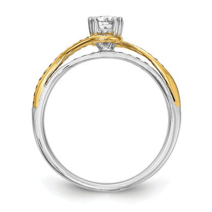 14k Two tone Peg Set Simulated Diamond By Pass Engagement Ring