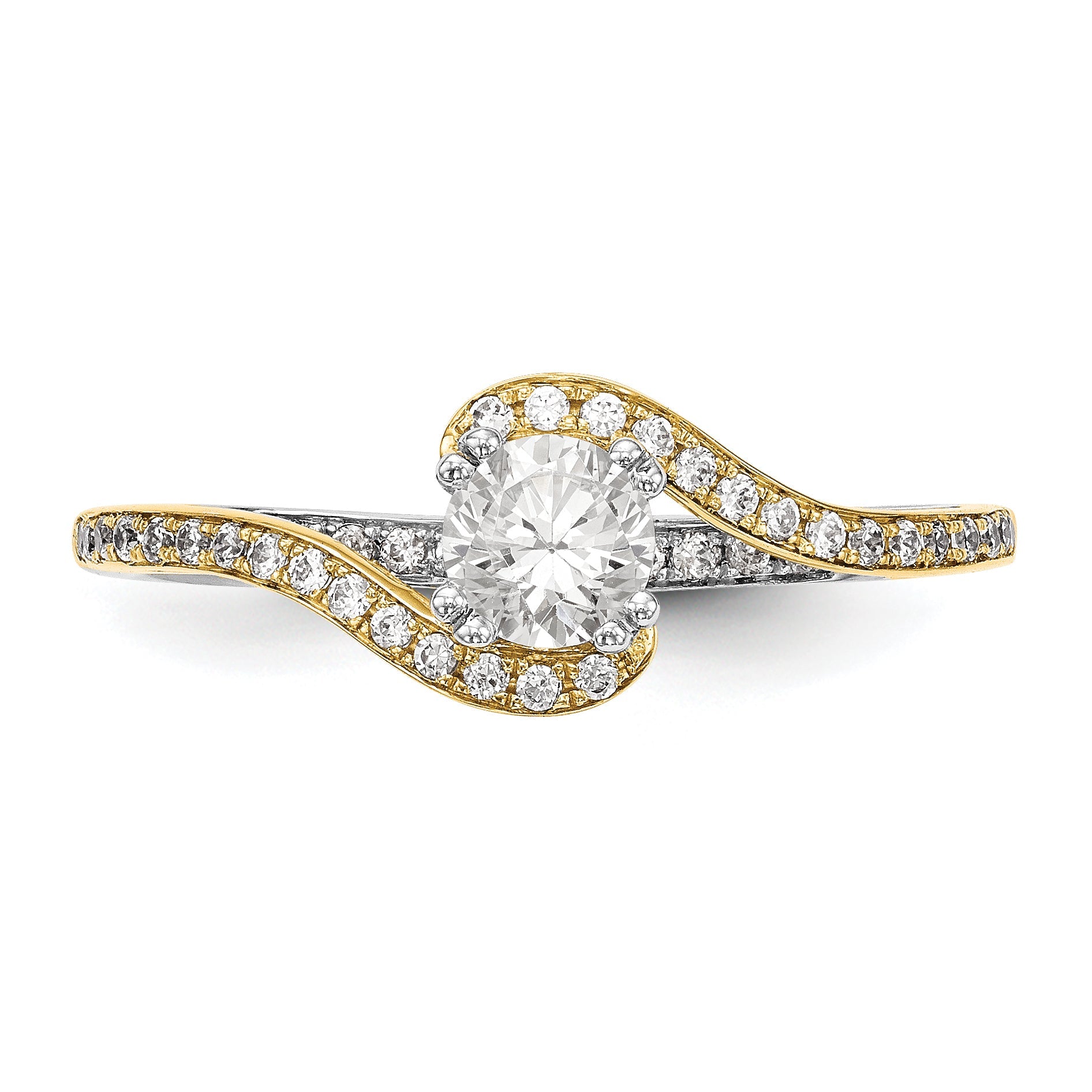 14k Two tone Peg Set Simulated Diamond By Pass Engagement Ring