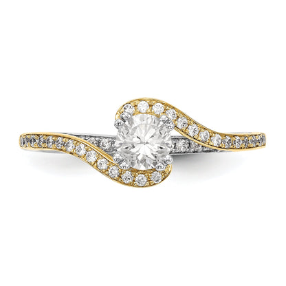 14k Two tone Peg Set Simulated Diamond By Pass Engagement Ring