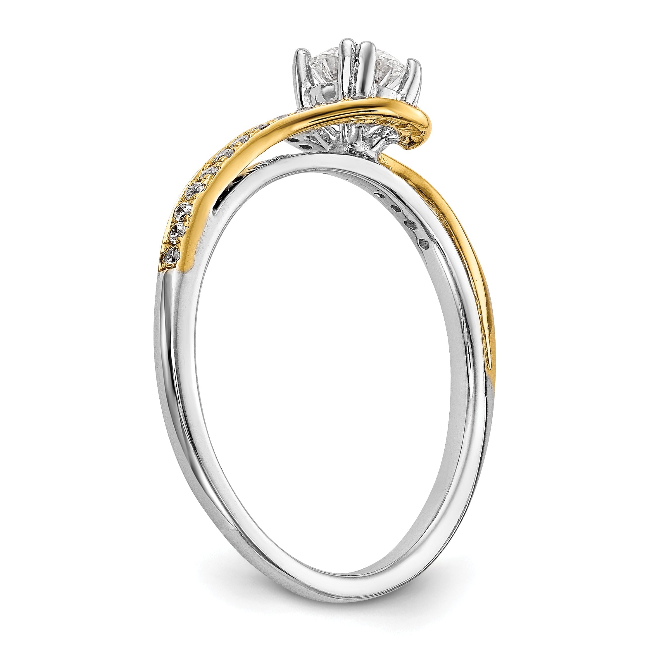 14k Two tone Peg Set Simulated Diamond By Pass Engagement Ring