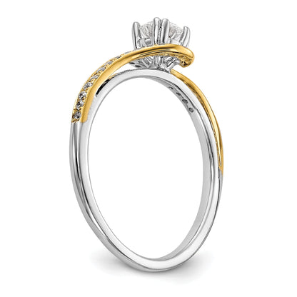 14k Two tone Peg Set Simulated Diamond By Pass Engagement Ring