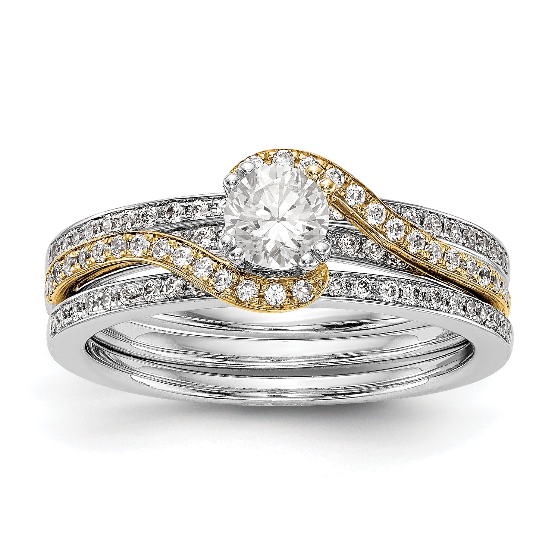 14k Two tone Peg Set Simulated Diamond By Pass Engagement Ring
