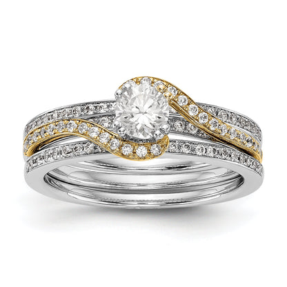 14k Two tone Peg Set Simulated Diamond By Pass Engagement Ring