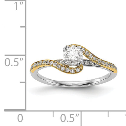 14k Two tone Peg Set Simulated Diamond By Pass Engagement Ring
