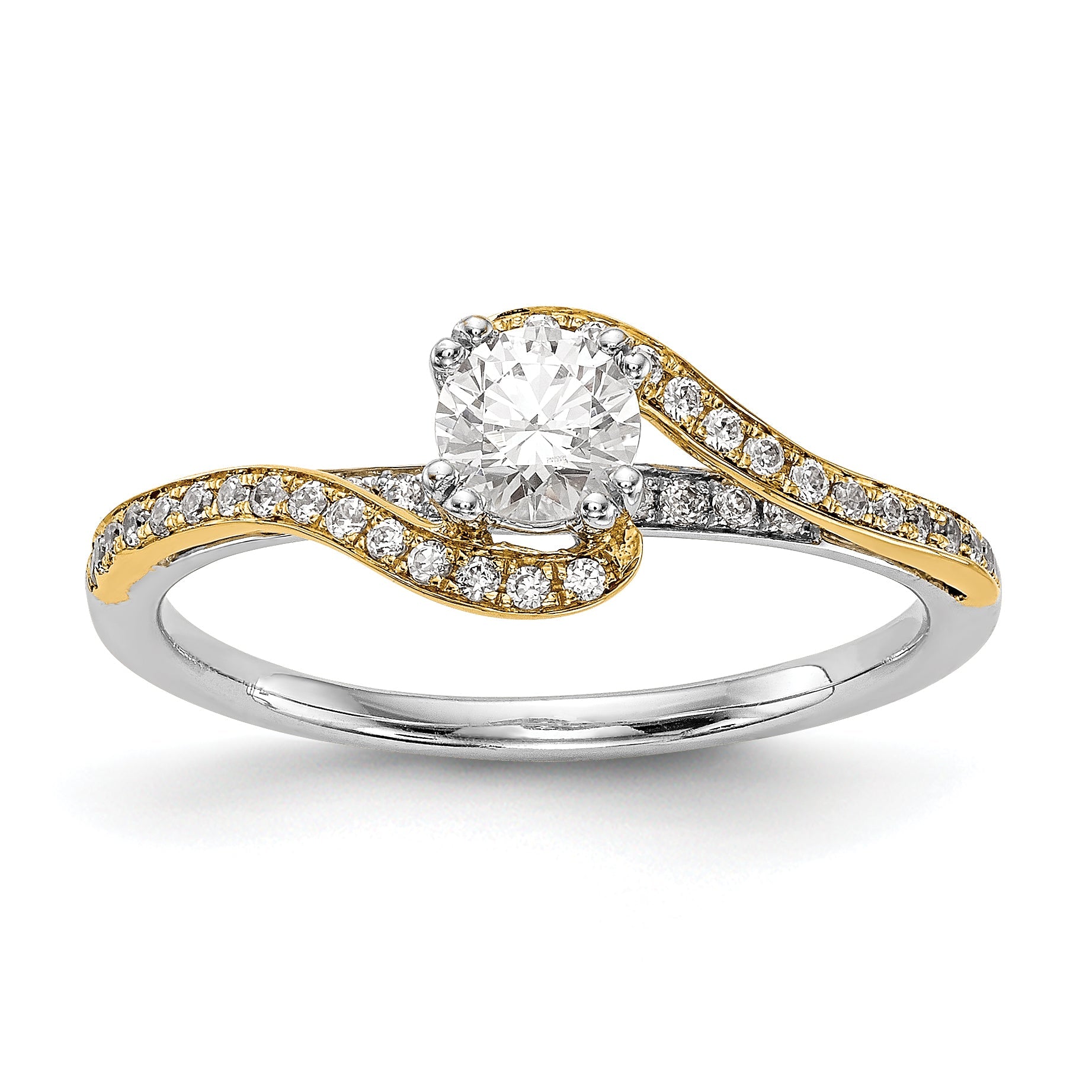 14k Two tone Peg Set Simulated Diamond By Pass Engagement Ring