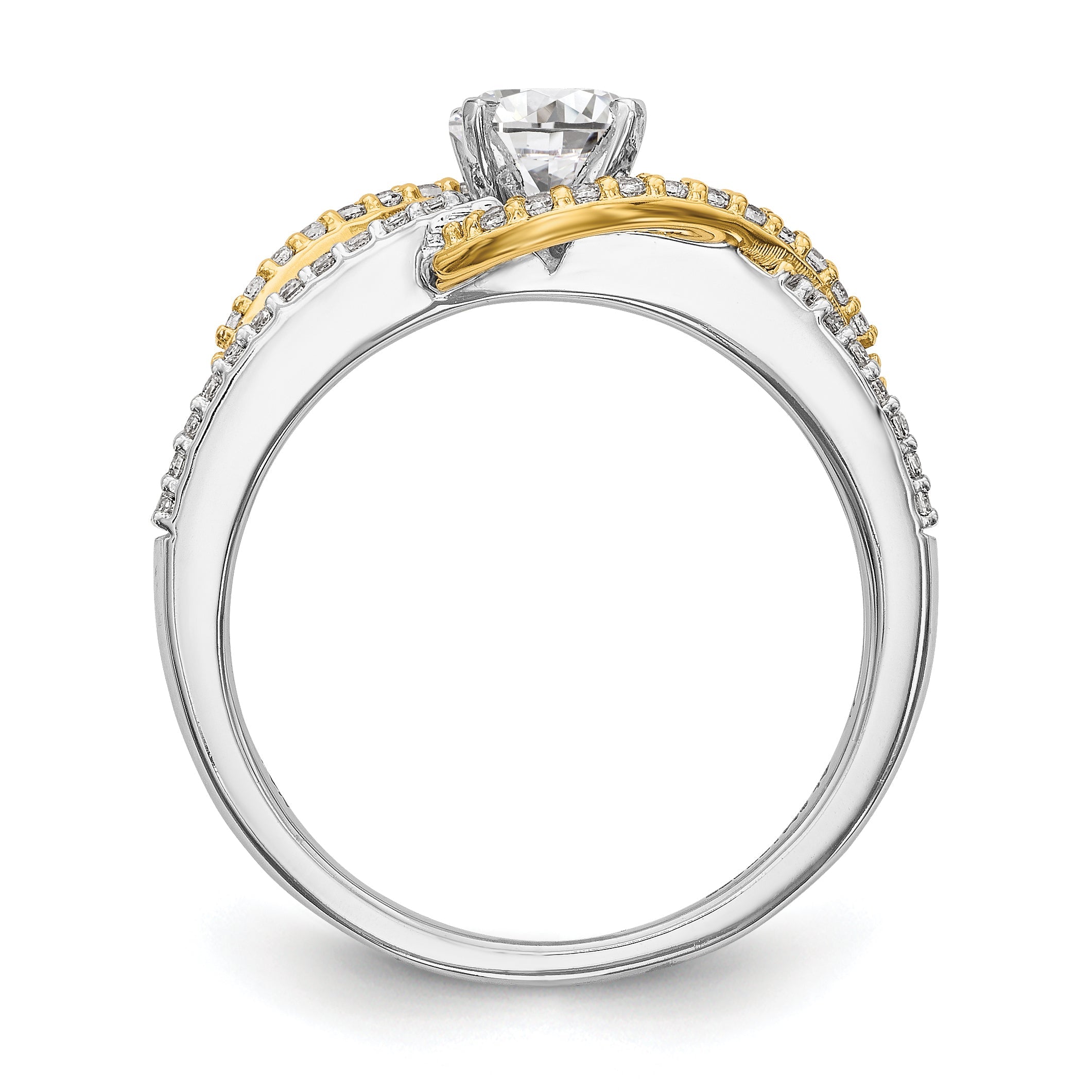 14k TT Peg Set Simulated Diamond Criss Cross Engagement Ring