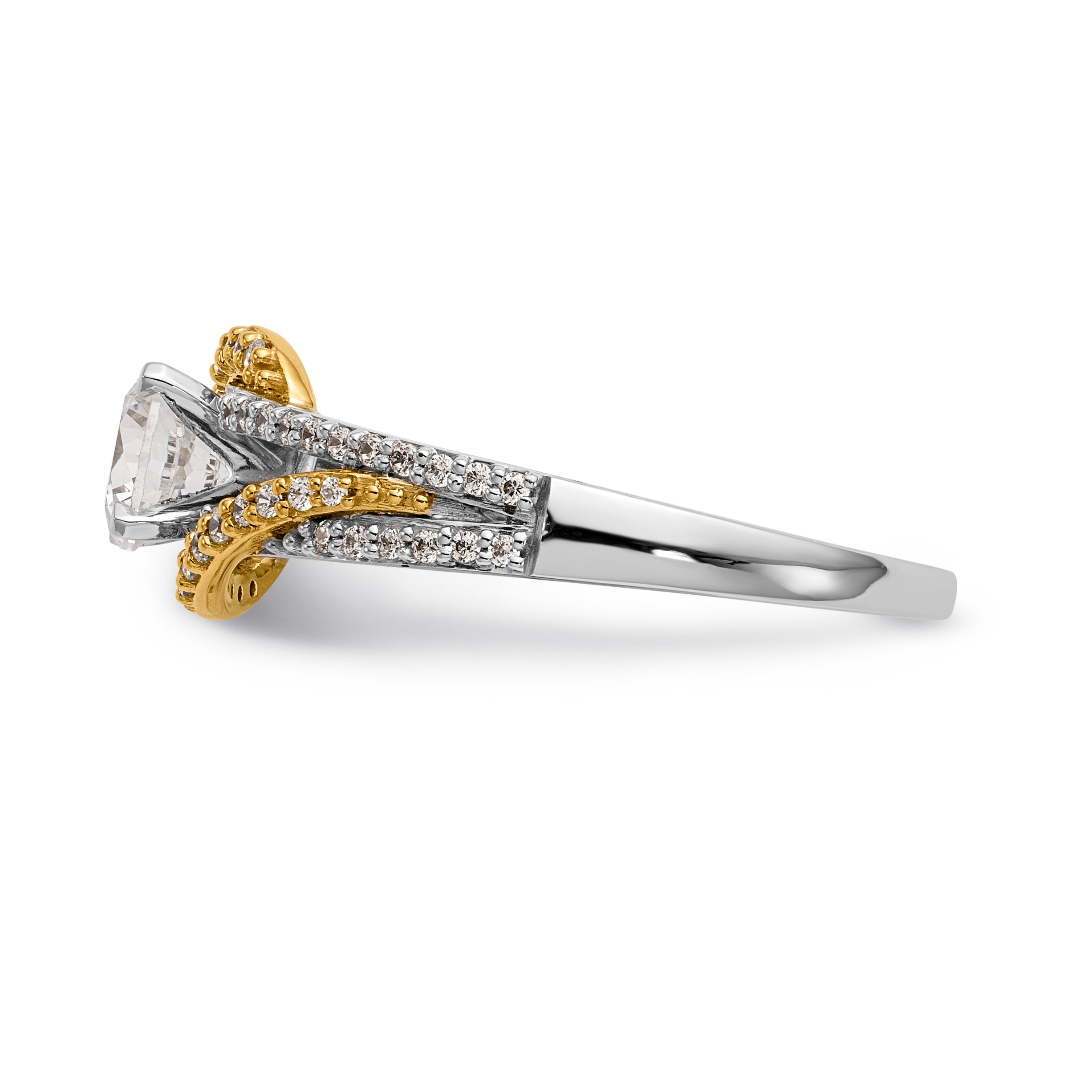 14k TT Peg Set Simulated Diamond Criss Cross Engagement Ring