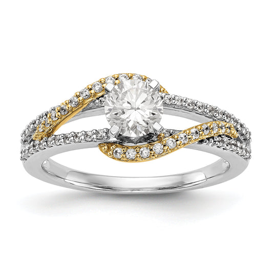 14k TT Peg Set Simulated Diamond Criss Cross Engagement Ring