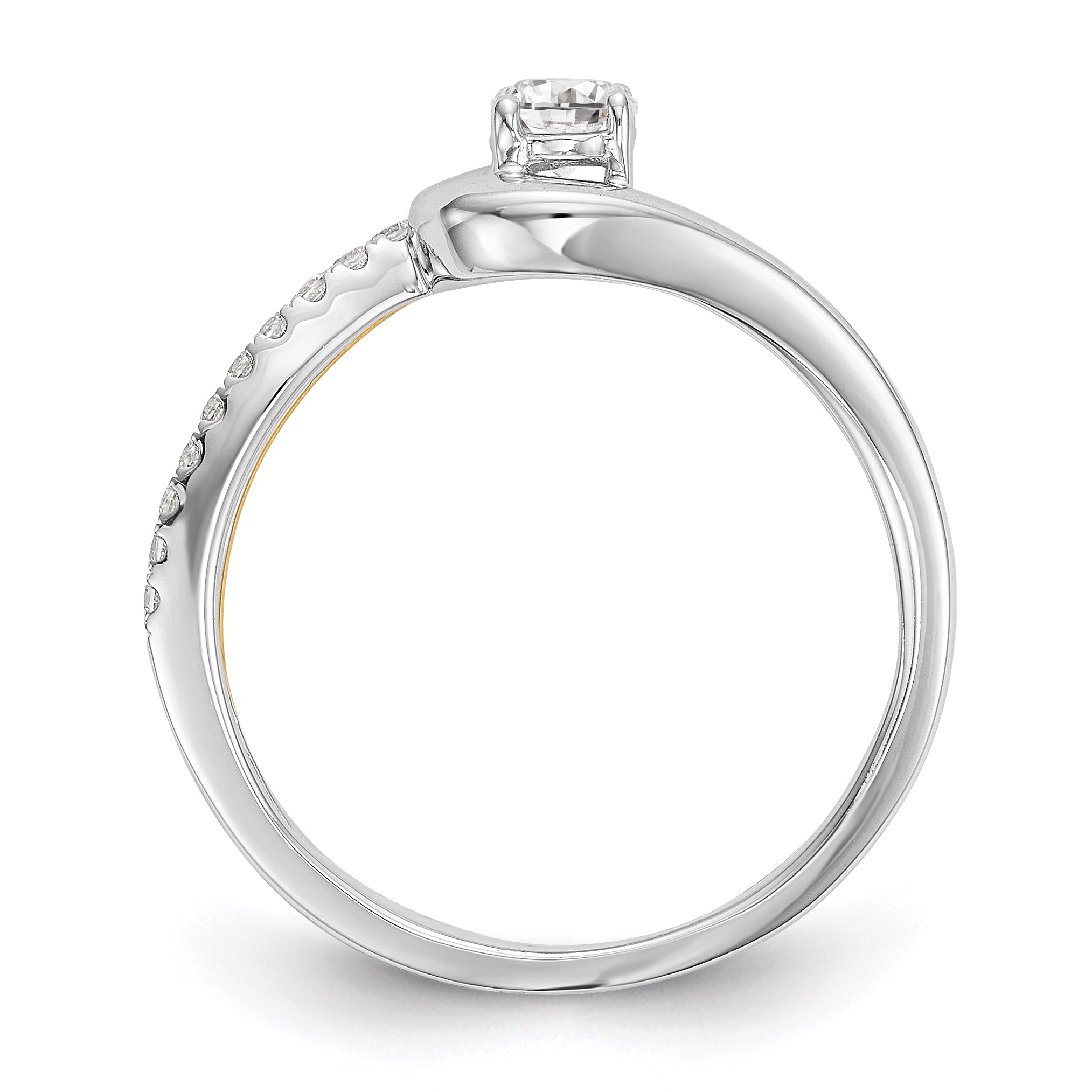 14k Two tone Diamond Round CZ By Pass Engagement Ring