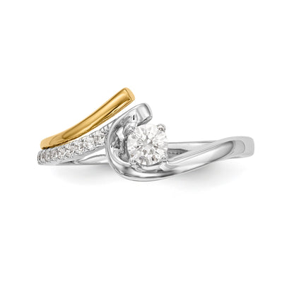 14k Two tone Diamond Round CZ By Pass Engagement Ring