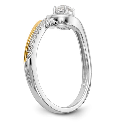 14k Two tone Diamond Round CZ By Pass Engagement Ring