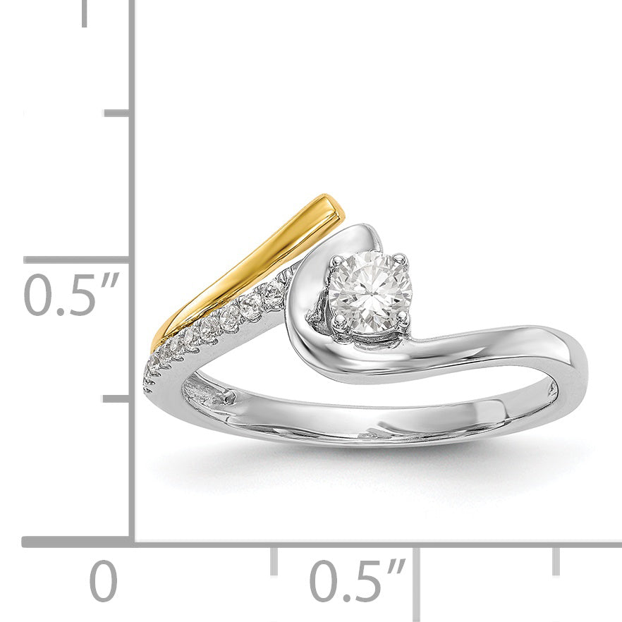14k Two tone Diamond Round CZ By Pass Engagement Ring