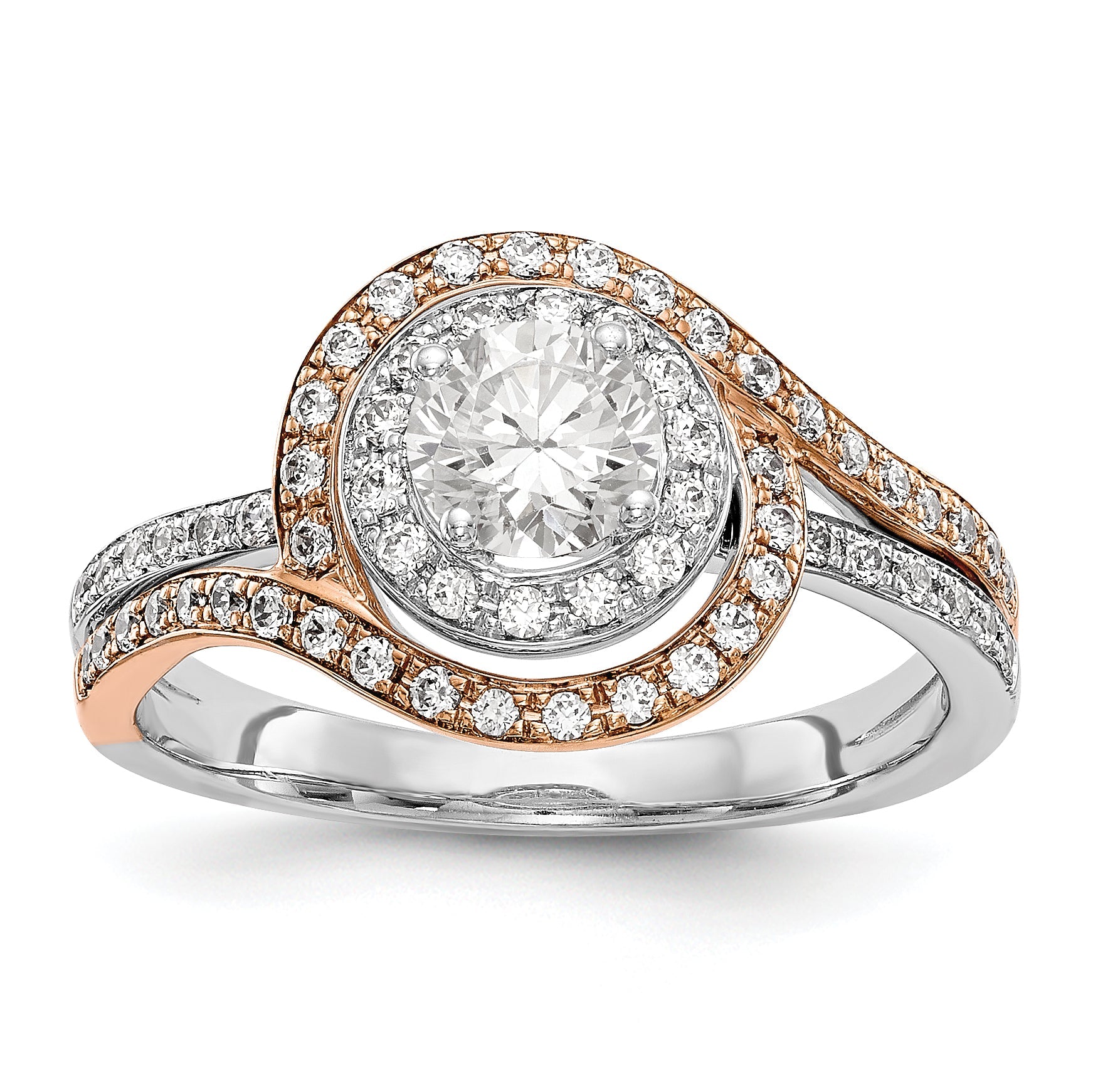 14k Two tone Diamond Round CZ By Pass Engagement Ring