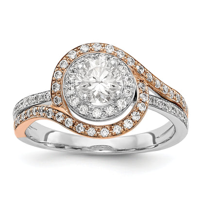 14k Two tone Diamond Round CZ By Pass Engagement Ring