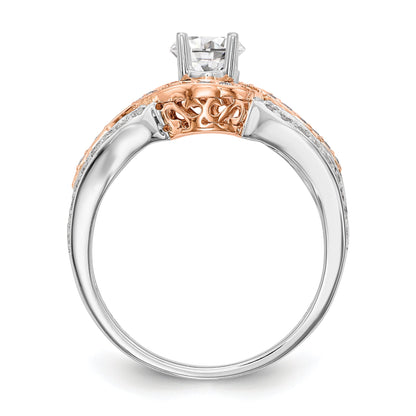 14k Two tone Diamond Round CZ By Pass Engagement Ring