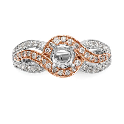 14k Two tone Diamond Round CZ By Pass Engagement Ring