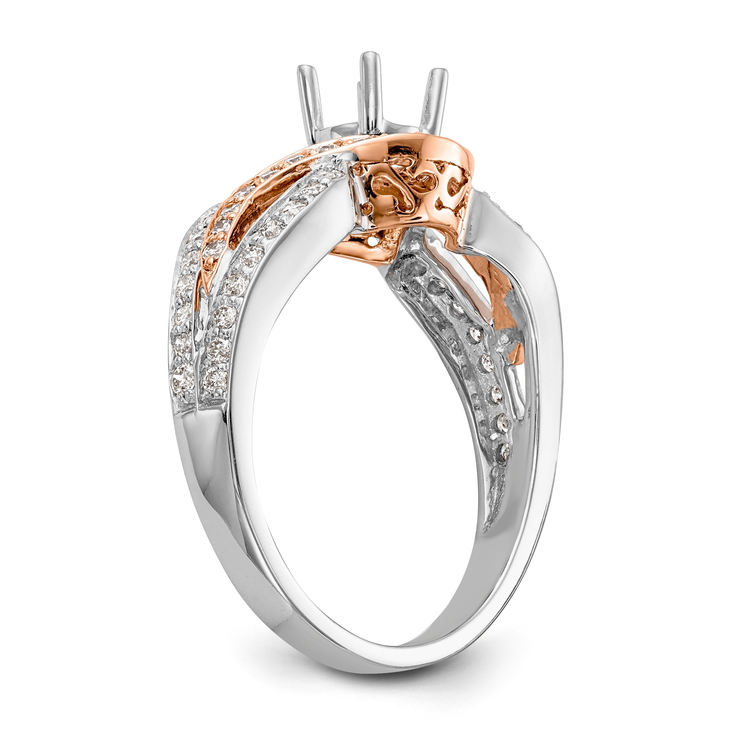 14k Two tone Diamond Round CZ By Pass Engagement Ring