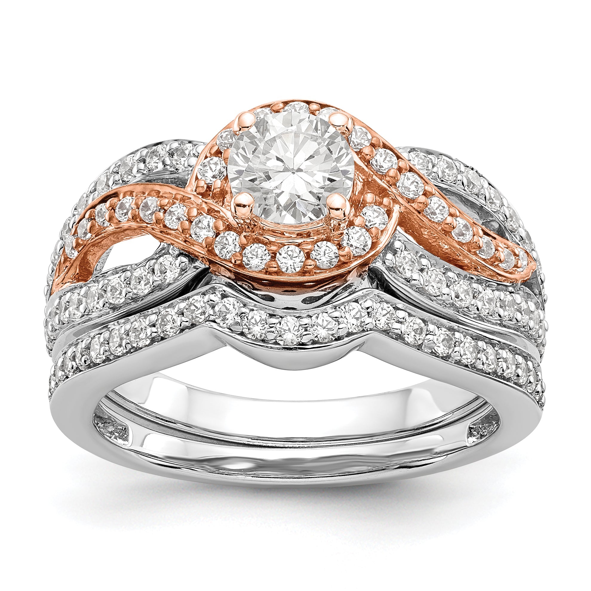 14k Two tone Diamond Round CZ By Pass Engagement Ring