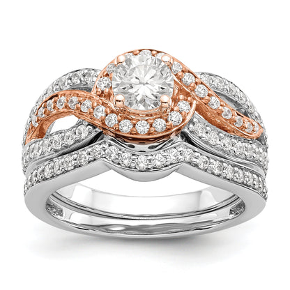 14k Two tone Diamond Round CZ By Pass Engagement Ring