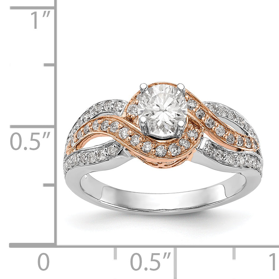 14k Two tone Diamond Round CZ By Pass Engagement Ring