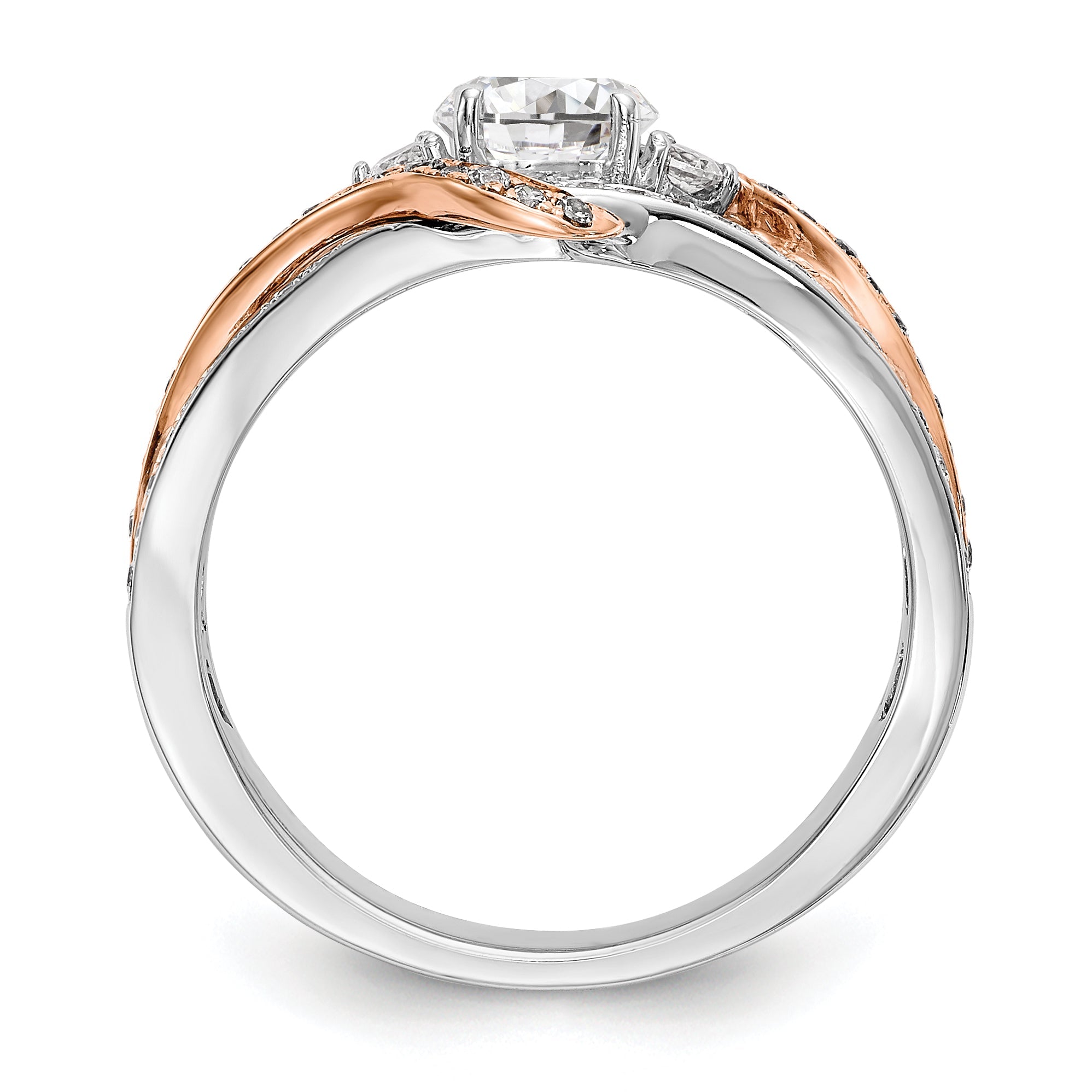 14k Two tone Diamond Round CZ By Pass Engagement Ring