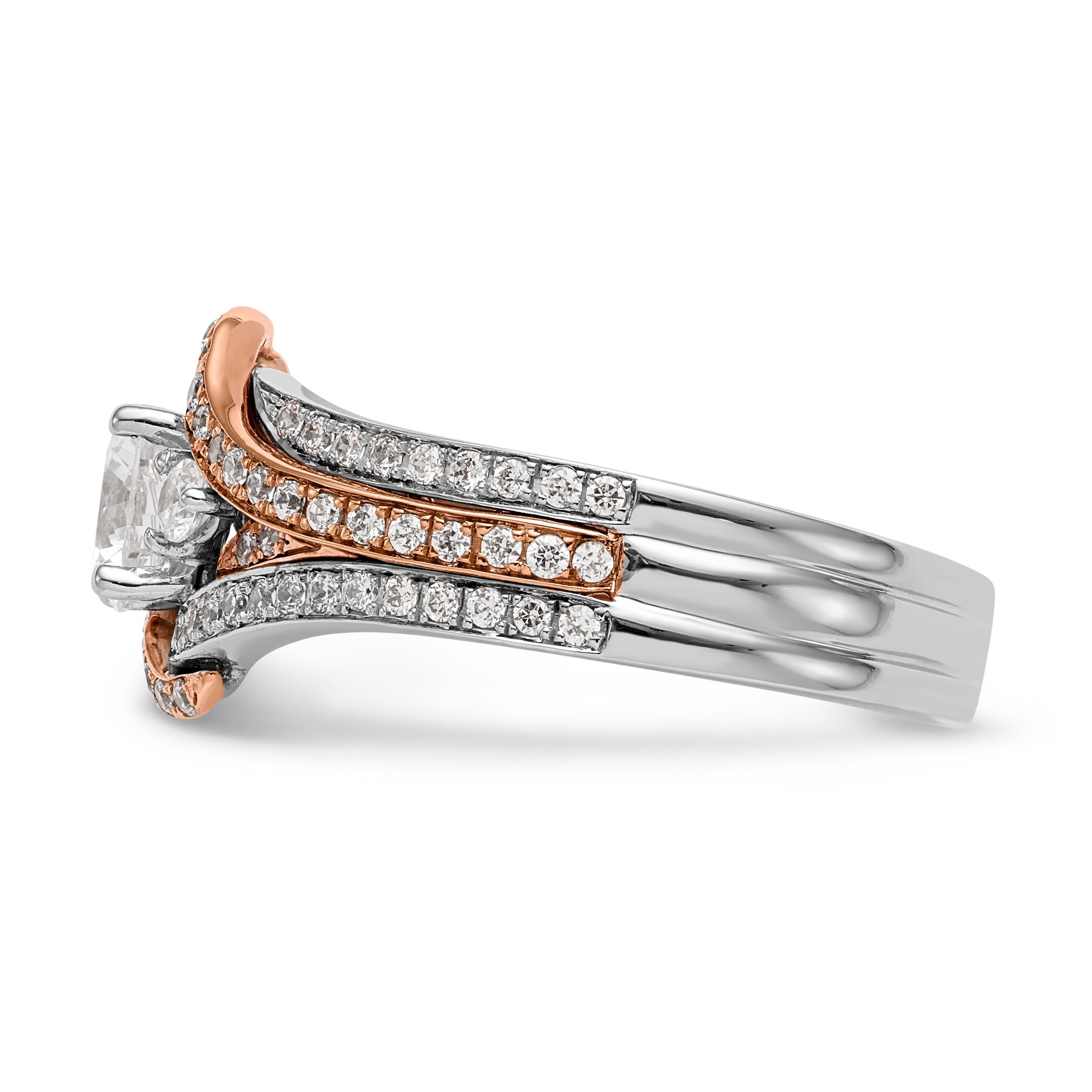 14k Two tone Diamond Round CZ By Pass Engagement Ring