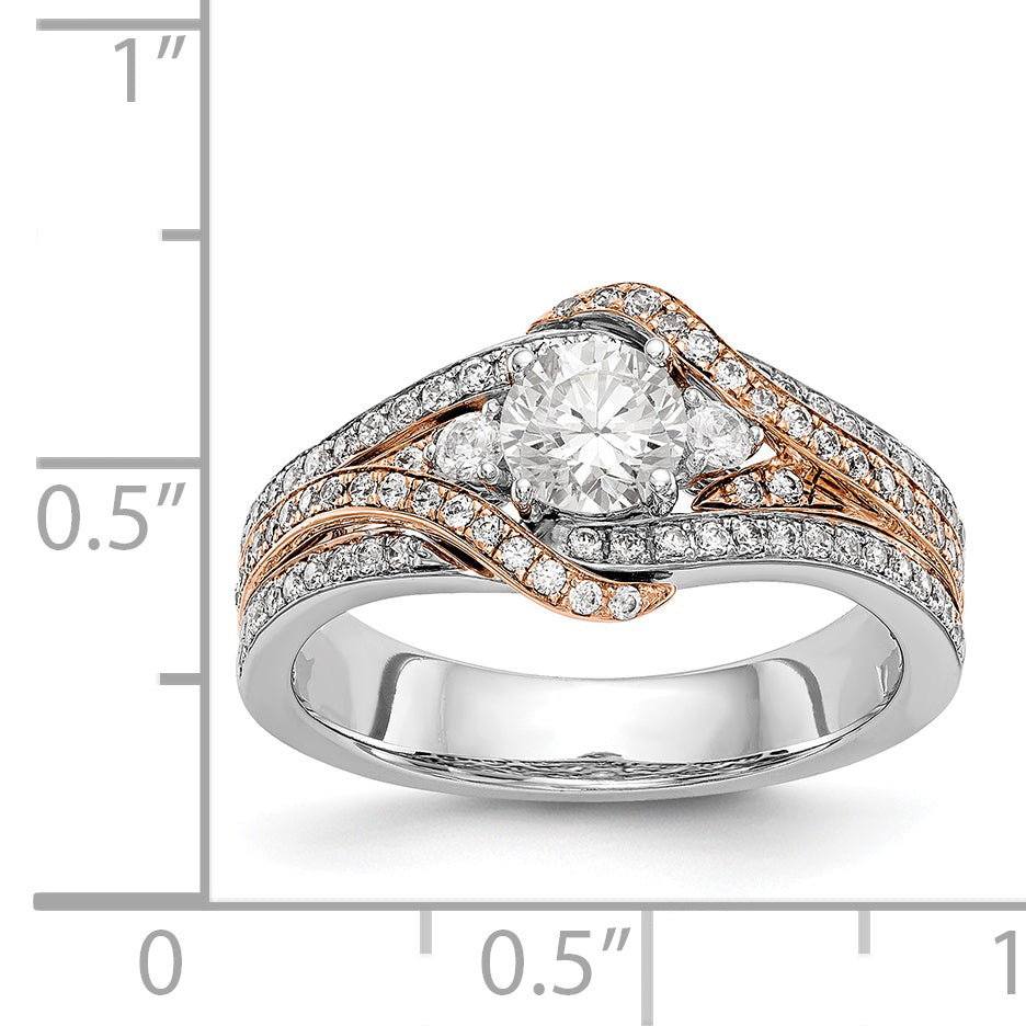 14k Two tone Diamond Round CZ By Pass Engagement Ring