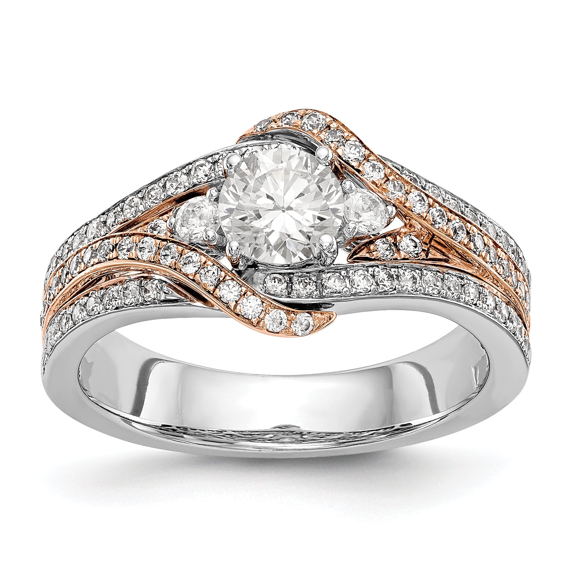 14k Two tone Diamond Round CZ By Pass Engagement Ring